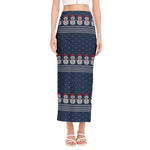 Snowman Knitted Pattern Print Side Slit Maxi Skirt