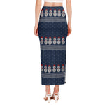 Snowman Knitted Pattern Print Side Slit Maxi Skirt