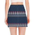 Snowman Knitted Pattern Print Side Slit Mini Skirt