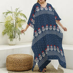 Snowman Knitted Pattern Print Silk V-Neck Kaftan Dress