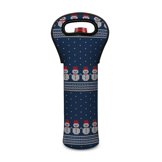 Snowman Knitted Pattern Print Single Neoprene Wine Tote