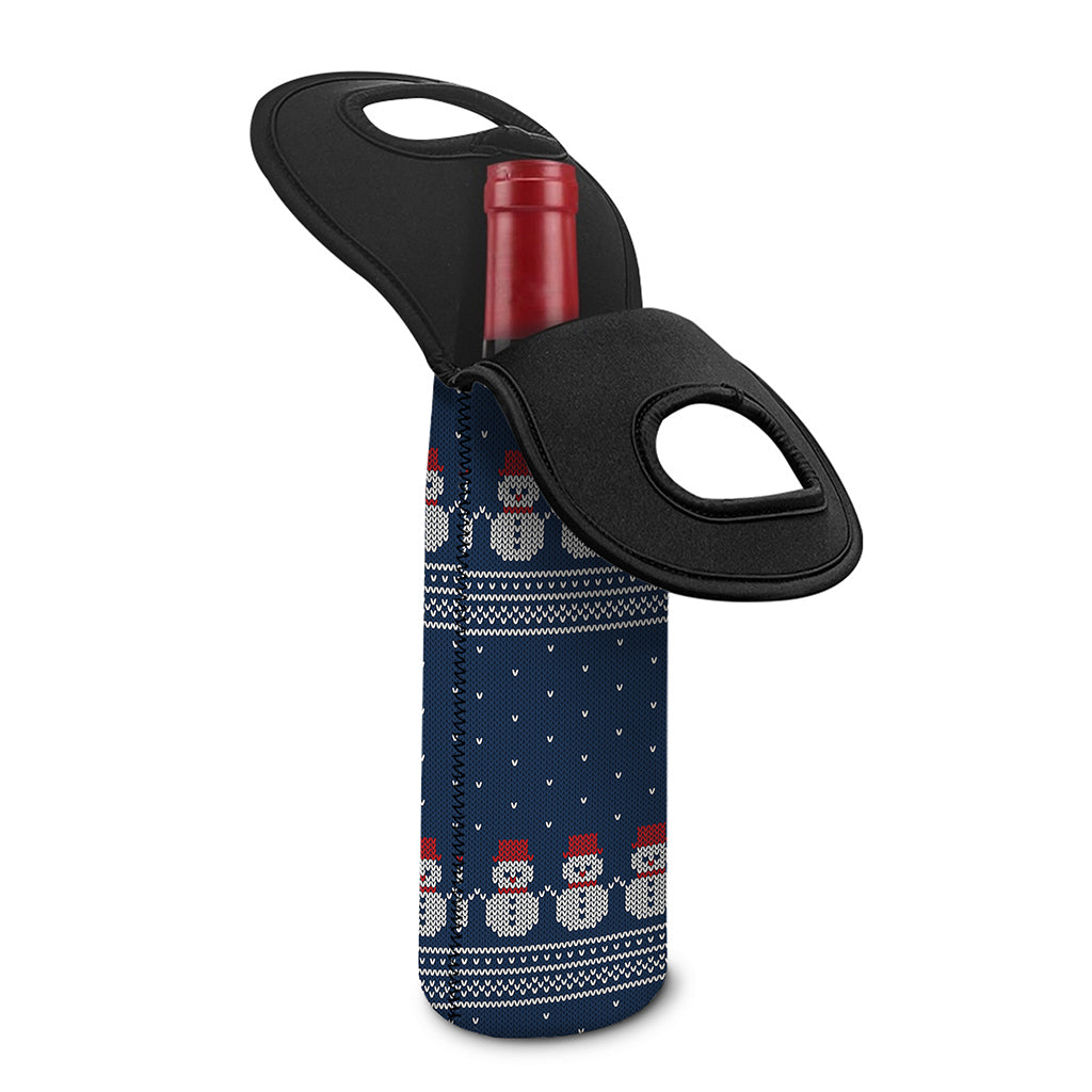 Snowman Knitted Pattern Print Single Neoprene Wine Tote