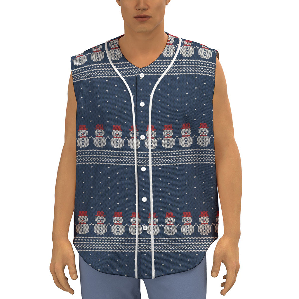 Snowman Knitted Pattern Print Sleeveless Baseball Jersey