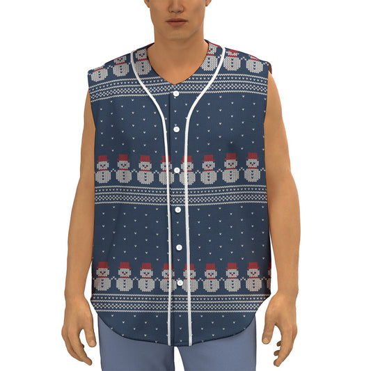 Snowman Knitted Pattern Print Sleeveless Baseball Jersey
