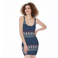 Snowman Knitted Pattern Print Sleeveless Bodycon Dress