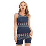 Snowman Knitted Pattern Print Sleeveless One Piece Swimsuit