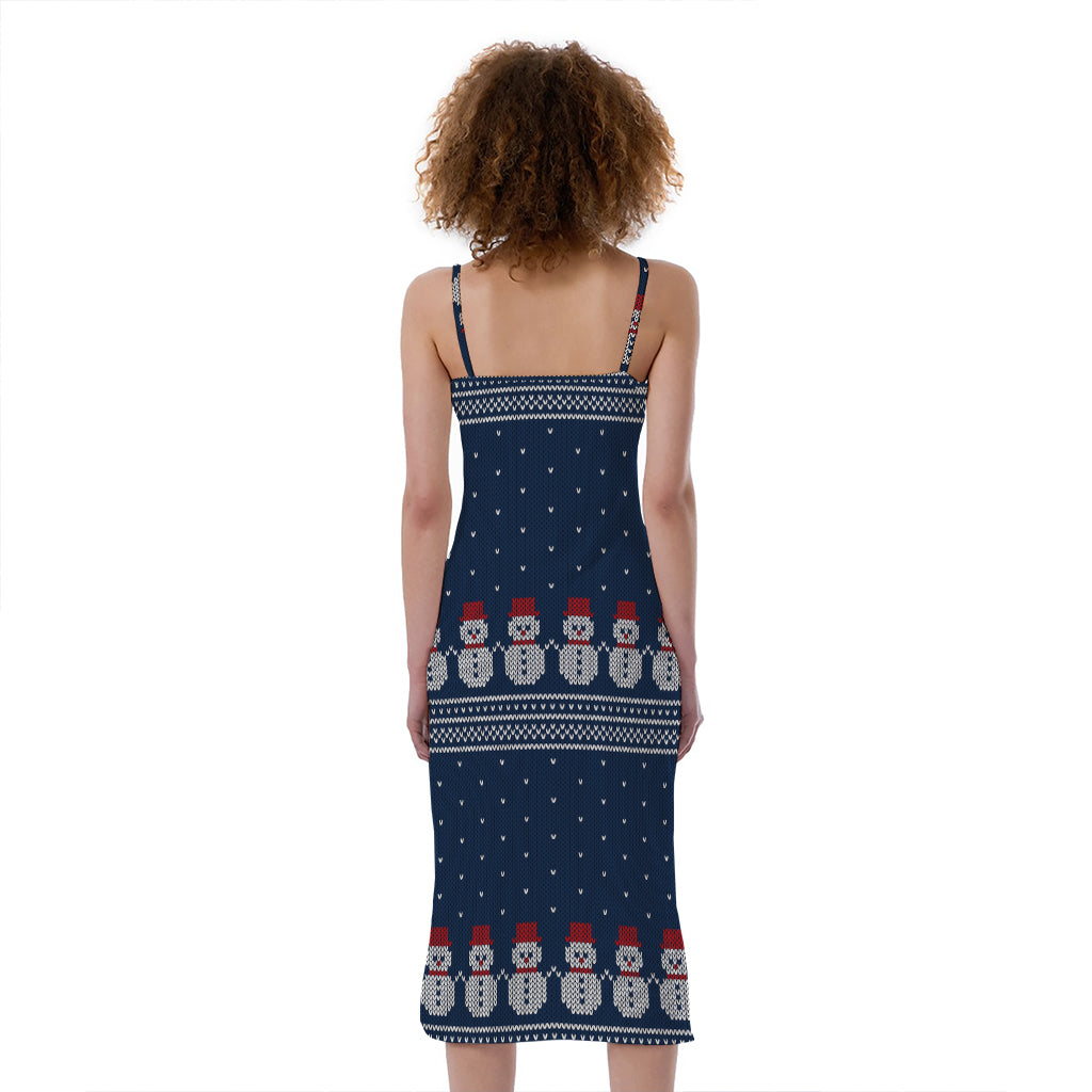 Snowman Knitted Pattern Print Slim Fit Midi Cami Dress