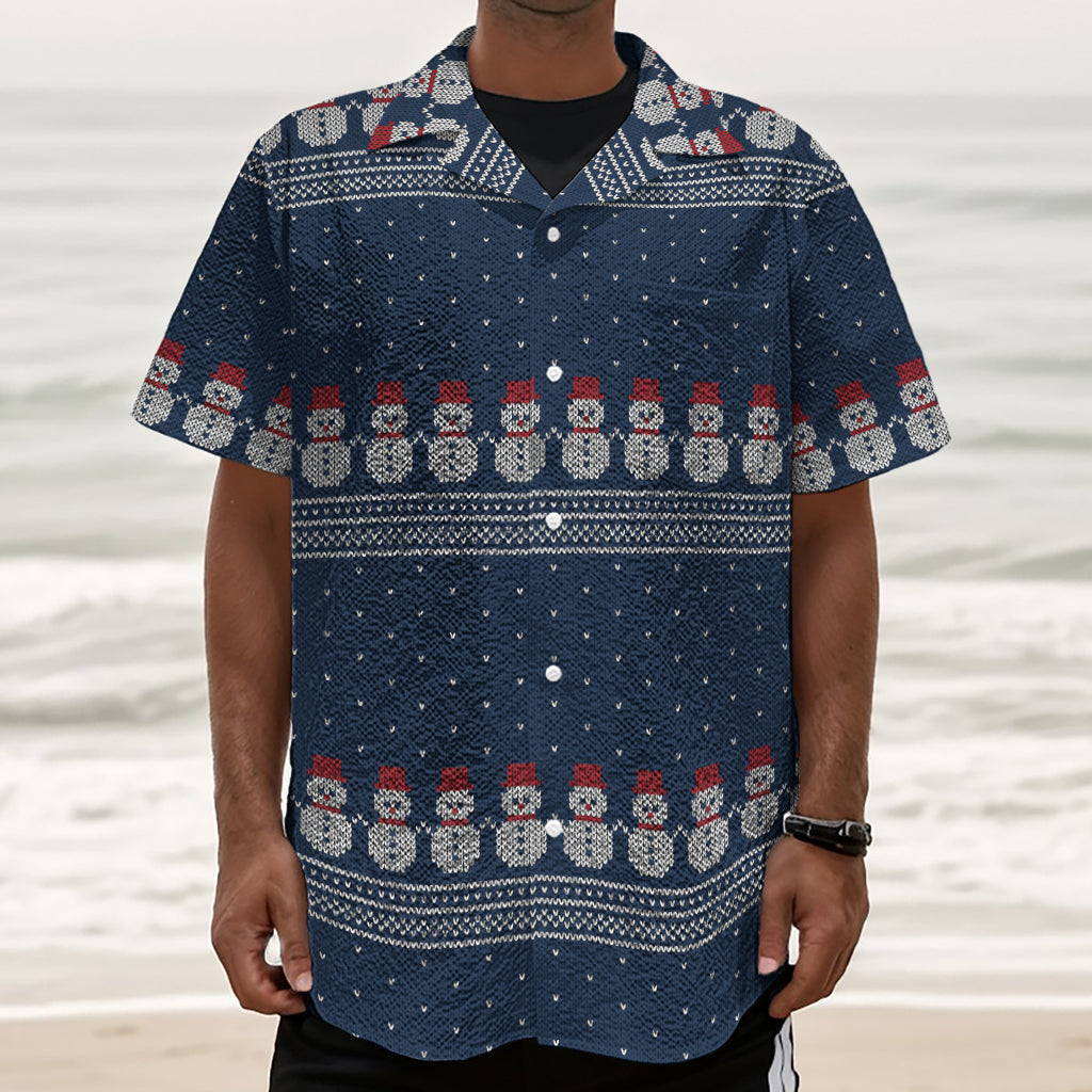Snowman Knitted Pattern Print Textured Short Sleeve Shirt