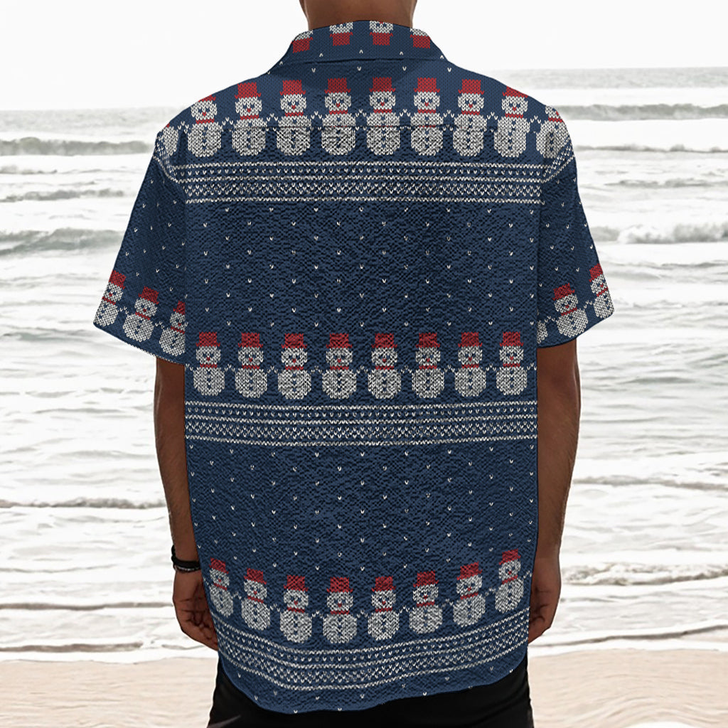Snowman Knitted Pattern Print Textured Short Sleeve Shirt