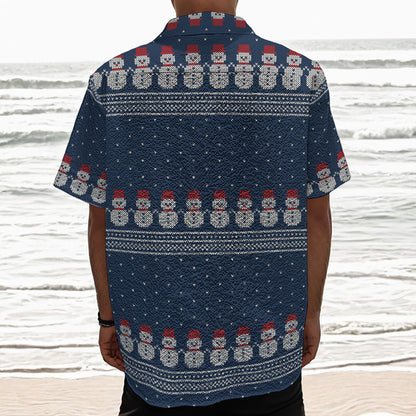 Snowman Knitted Pattern Print Textured Short Sleeve Shirt