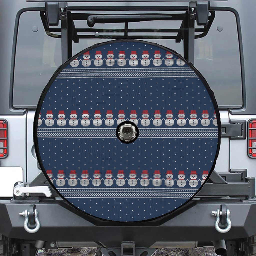 Snowman Knitted Pattern Print Tire Cover With Camera Hole