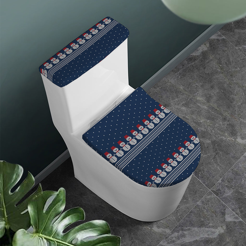 Snowman Knitted Pattern Print Toilet Lid And Tank Cover Set