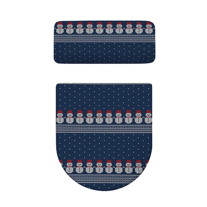 Snowman Knitted Pattern Print Toilet Lid And Tank Cover Set
