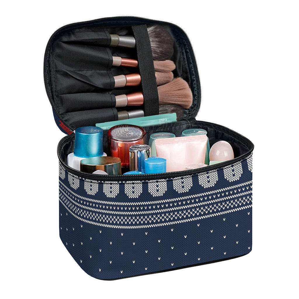 Snowman Knitted Pattern Print Travel Makeup Bag