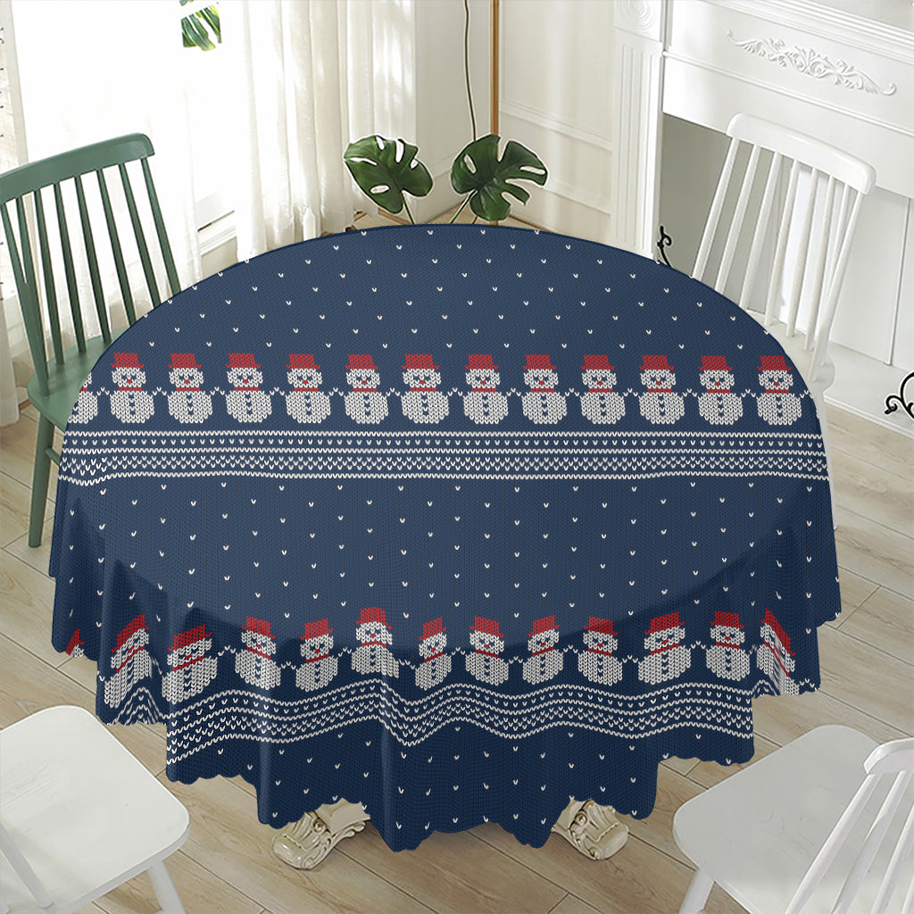 Snowman Knitted Pattern Print Waterproof Round Tablecloth