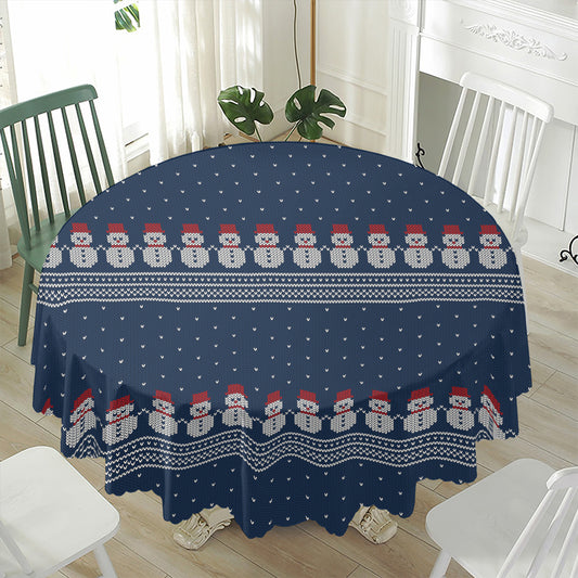 Snowman Knitted Pattern Print Waterproof Round Tablecloth