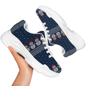 Snowman Knitted Pattern Print White Chunky Shoes