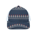 Snowman Knitted Pattern Print White Mesh Trucker Hat
