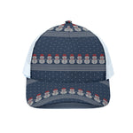 Snowman Knitted Pattern Print White Mesh Trucker Cap