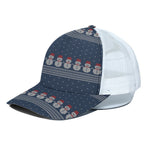 Snowman Knitted Pattern Print White Mesh Trucker Cap