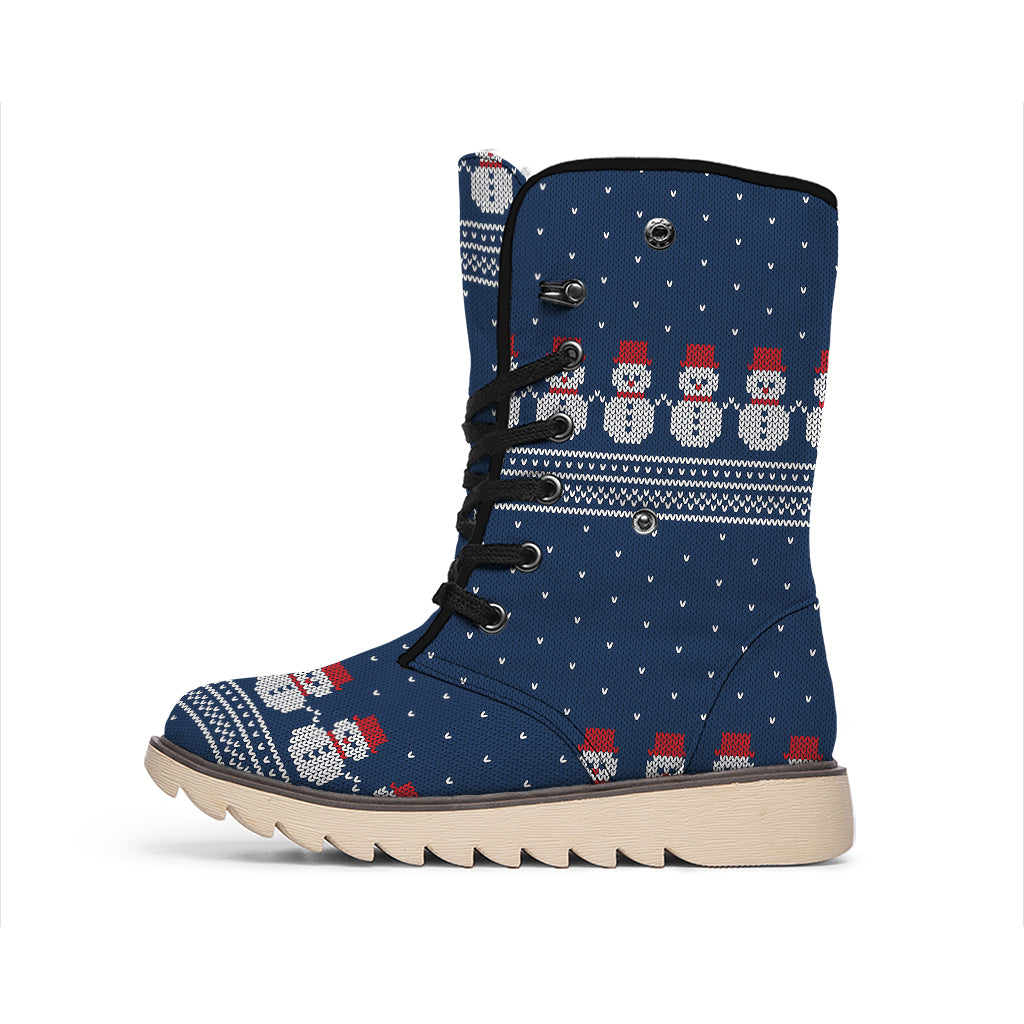 Snowman Knitted Pattern Print Winter Boots