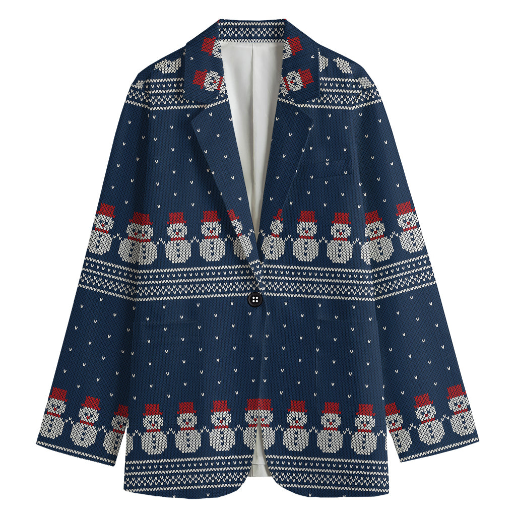 Snowman Knitted Pattern Print Women's Blazer