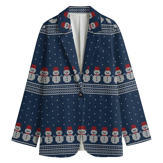 Snowman Knitted Pattern Print Women's Blazer