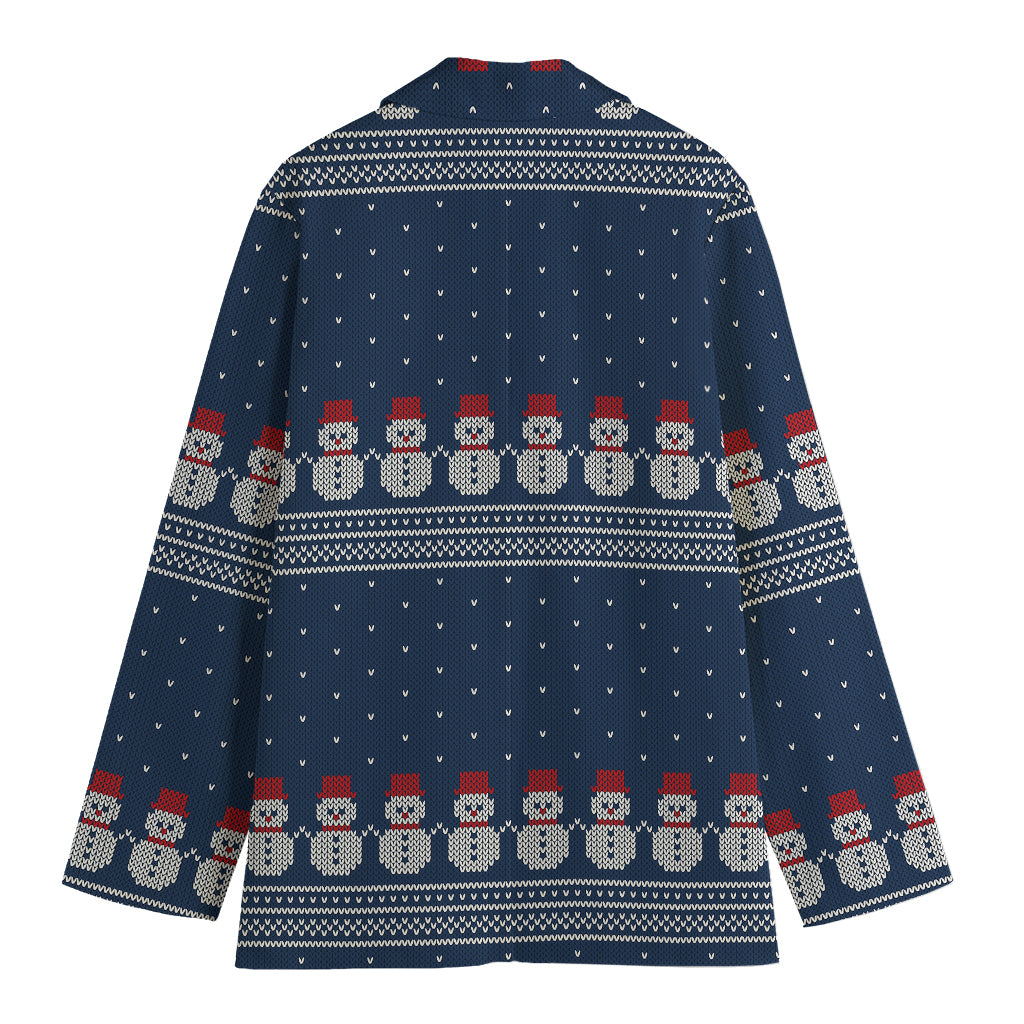 Snowman Knitted Pattern Print Women's Blazer