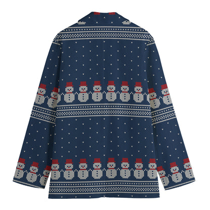 Snowman Knitted Pattern Print Women's Blazer