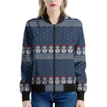 Snowman Knitted Pattern Print Women's Bomber Jacket