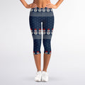Snowman Knitted Pattern Print Women's Capri Leggings