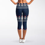 Snowman Knitted Pattern Print Women's Capri Leggings