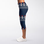 Snowman Knitted Pattern Print Women's Capri Leggings