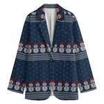 Snowman Knitted Pattern Print Women's Cotton Blazer