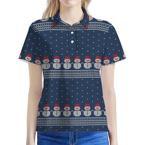 Snowman Knitted Pattern Print Women's Polo Shirt