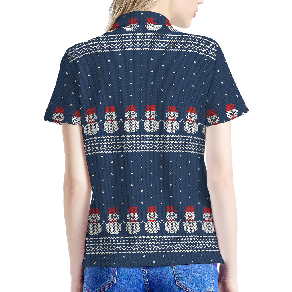 Snowman Knitted Pattern Print Women's Polo Shirt