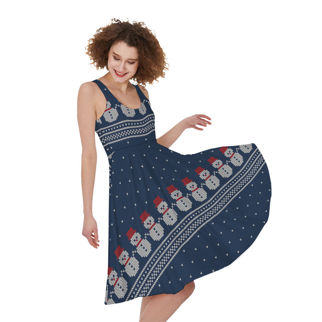 Snowman Knitted Pattern Print Women's Sleeveless Dress