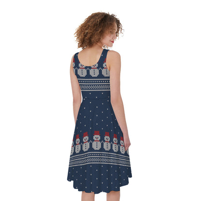 Snowman Knitted Pattern Print Women's Sleeveless Dress