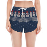 Snowman Knitted Pattern Print Women's Split Running Shorts