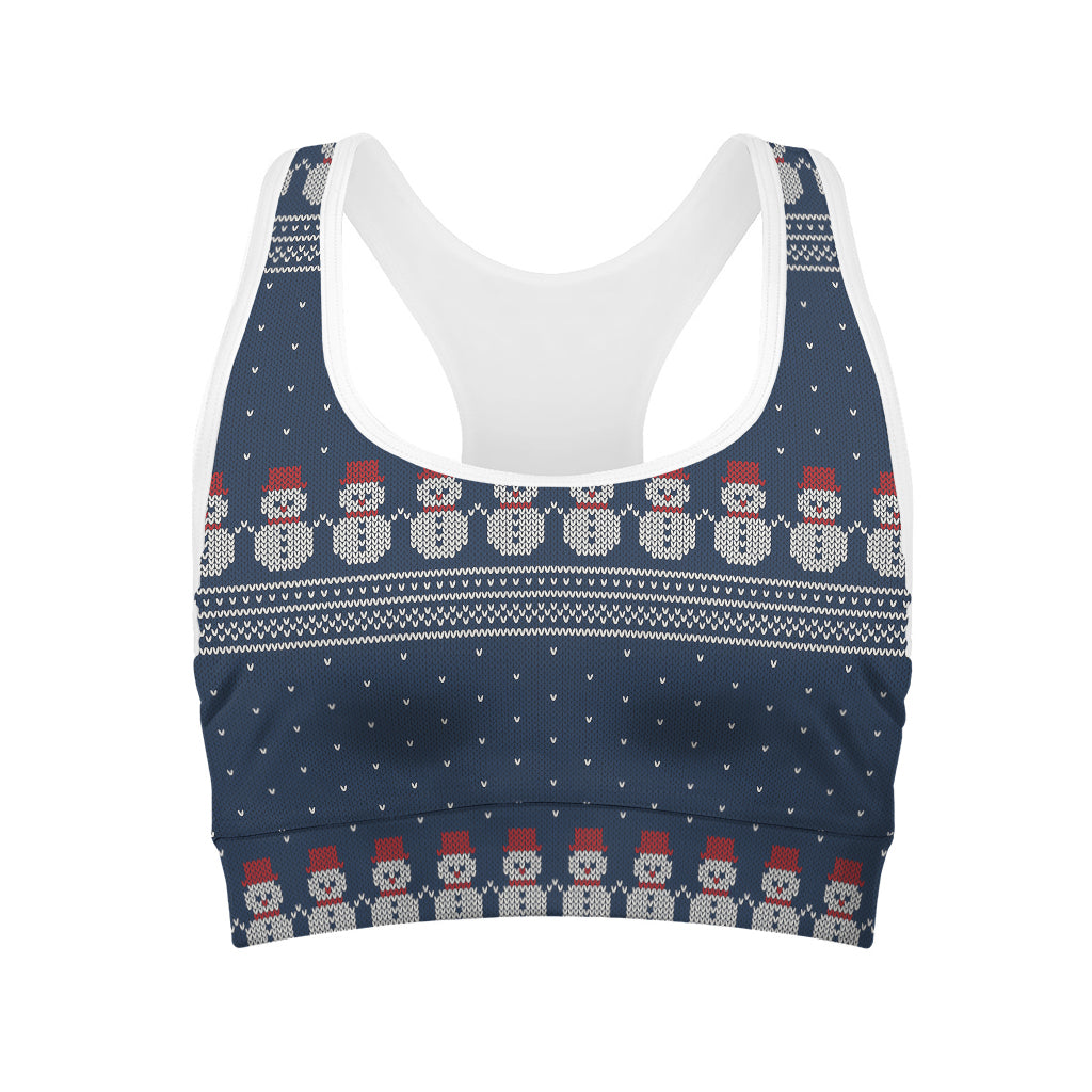 Snowman Knitted Pattern Print Women's Sports Bra