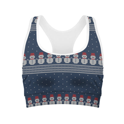 Snowman Knitted Pattern Print Women's Sports Bra