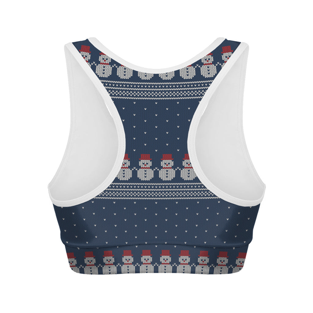 Snowman Knitted Pattern Print Women's Sports Bra