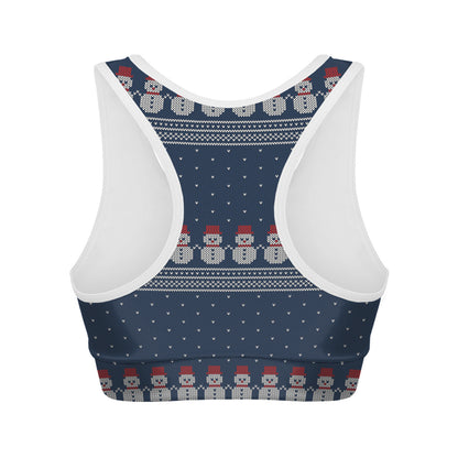 Snowman Knitted Pattern Print Women's Sports Bra