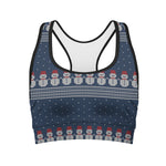 Snowman Knitted Pattern Print Women's Sports Bra