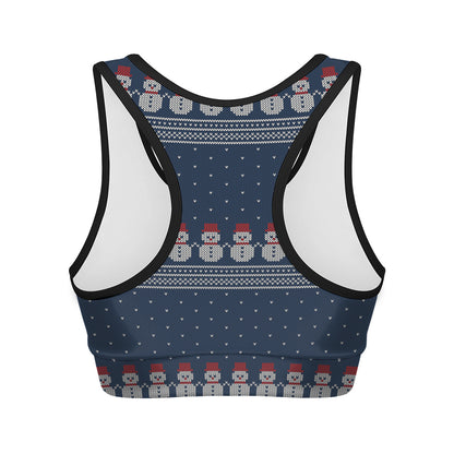 Snowman Knitted Pattern Print Women's Sports Bra