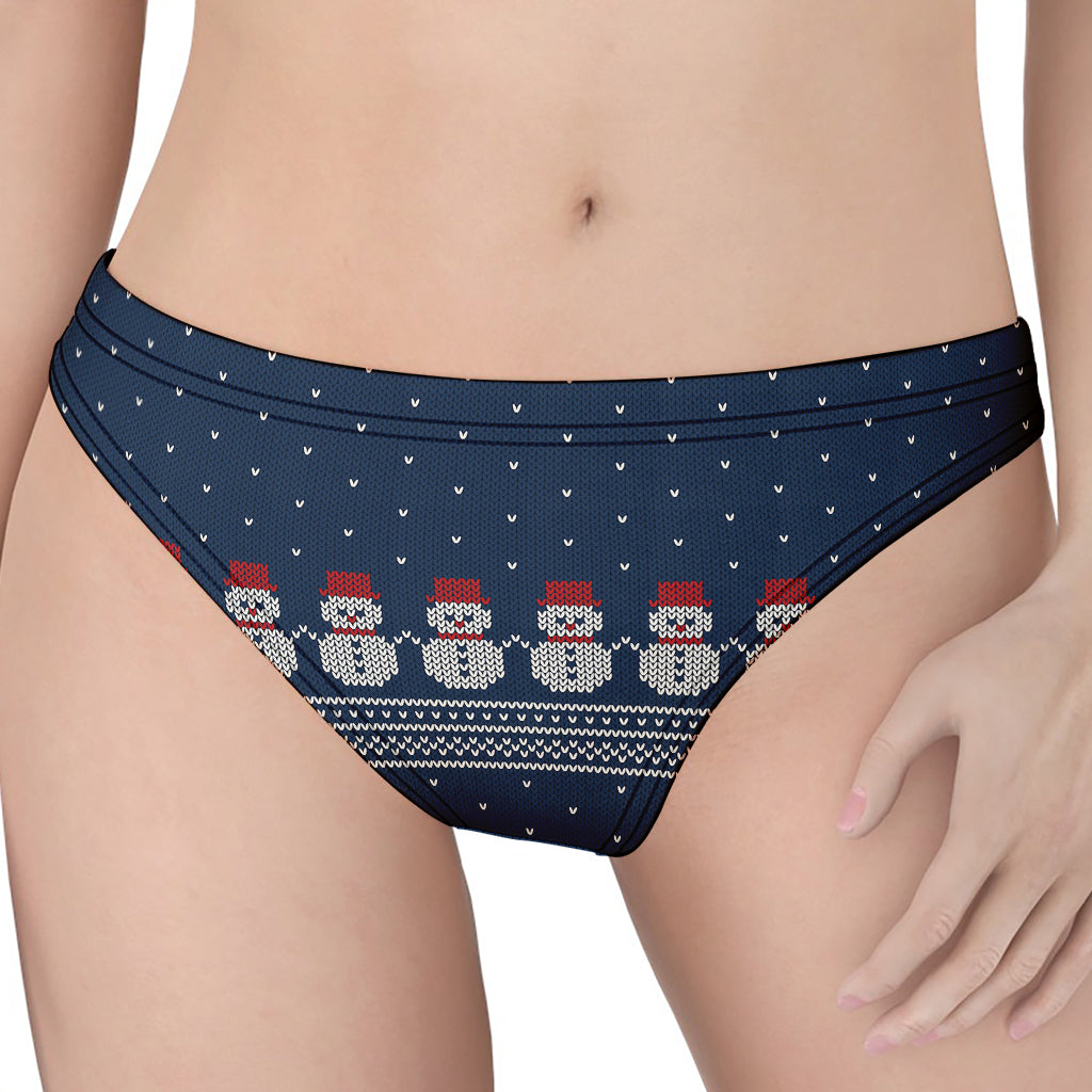 Snowman Knitted Pattern Print Women's Thong