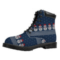 Snowman Knitted Pattern Print Padded Collar Lace Up Boots
