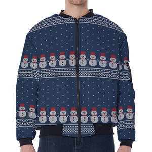 Snowman Knitted Pattern Print Zip Sleeve Bomber Jacket