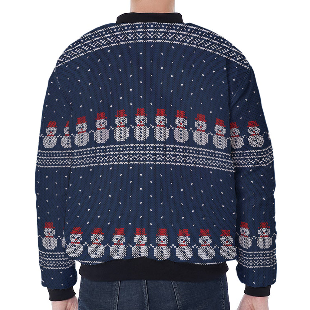 Snowman Knitted Pattern Print Zip Sleeve Bomber Jacket