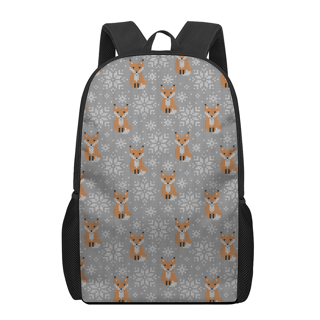 Snowy Fox Knitted Pattern Print 17 Inch Backpack